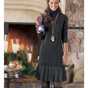 Soft Surroundings Chloe Turtleneck Gray Sweater Dress Drop Waist Pleats Med Tall